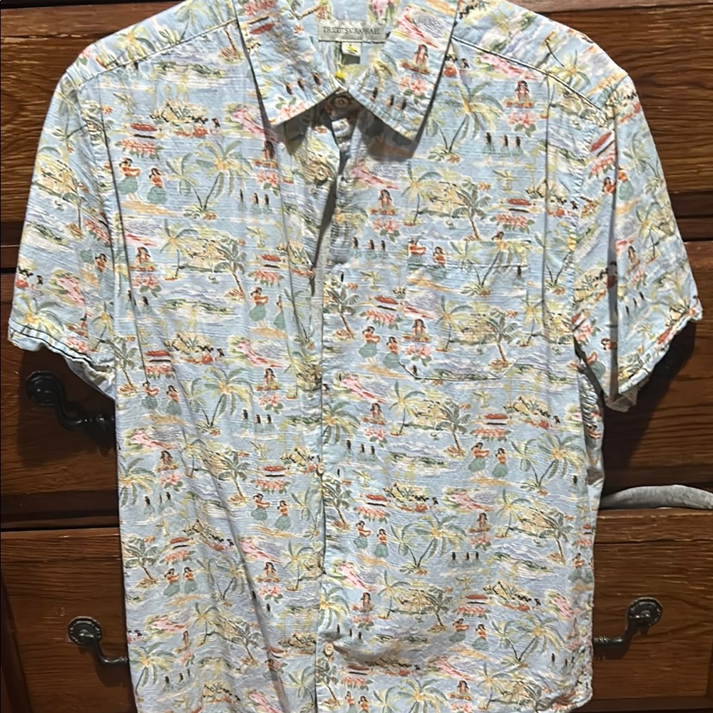 Blue and Green Casual Button Down Shirt with Whimsical Print